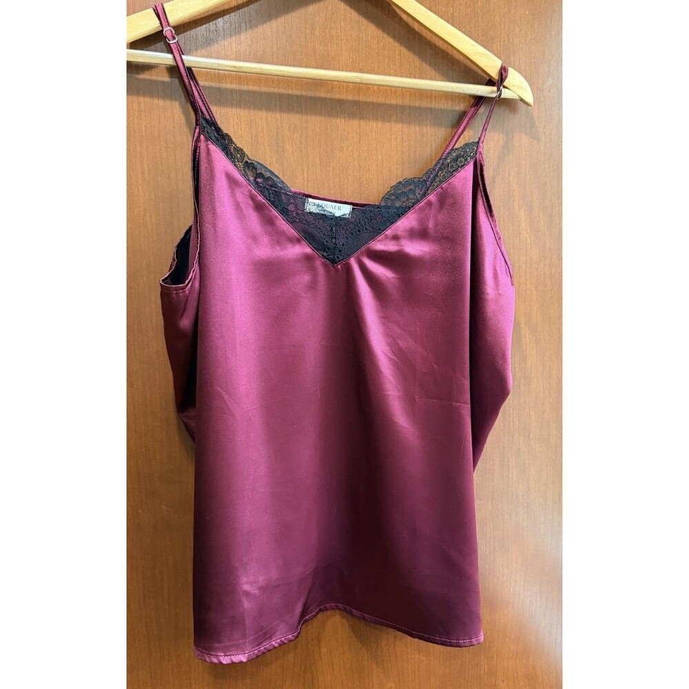Ekouaer Tank Top Size XL Burgundy Satin lace Camisole Silky Coquette Feminine